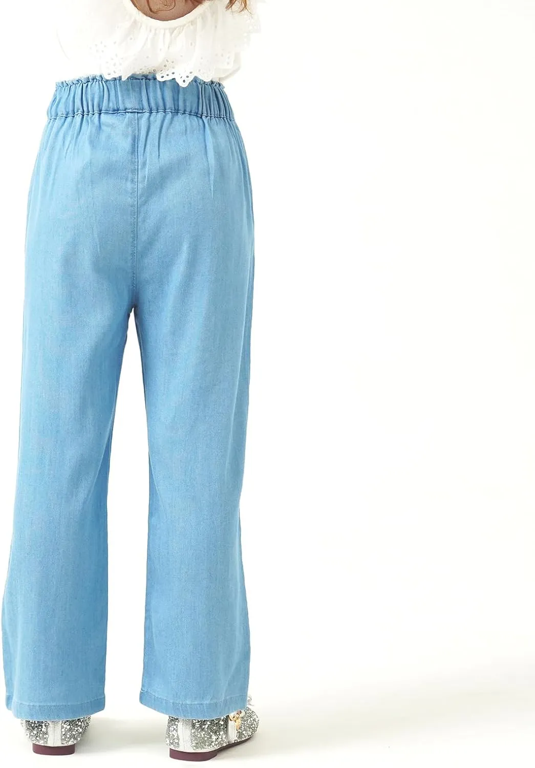 Girls Pants with Pockets Pull On Lightweight Bell Bottoms Straight Leg Baggy Jeans for Girls Flare School Pants