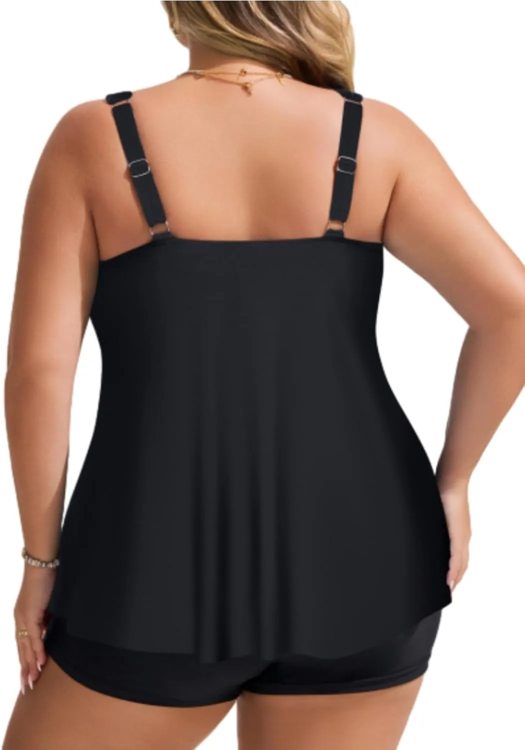 Hanna Nikole Womens Tankini Swimsuits 2 Piece Bathing Suit Flowy Ruffle Tankini Tops with Swim Shorts