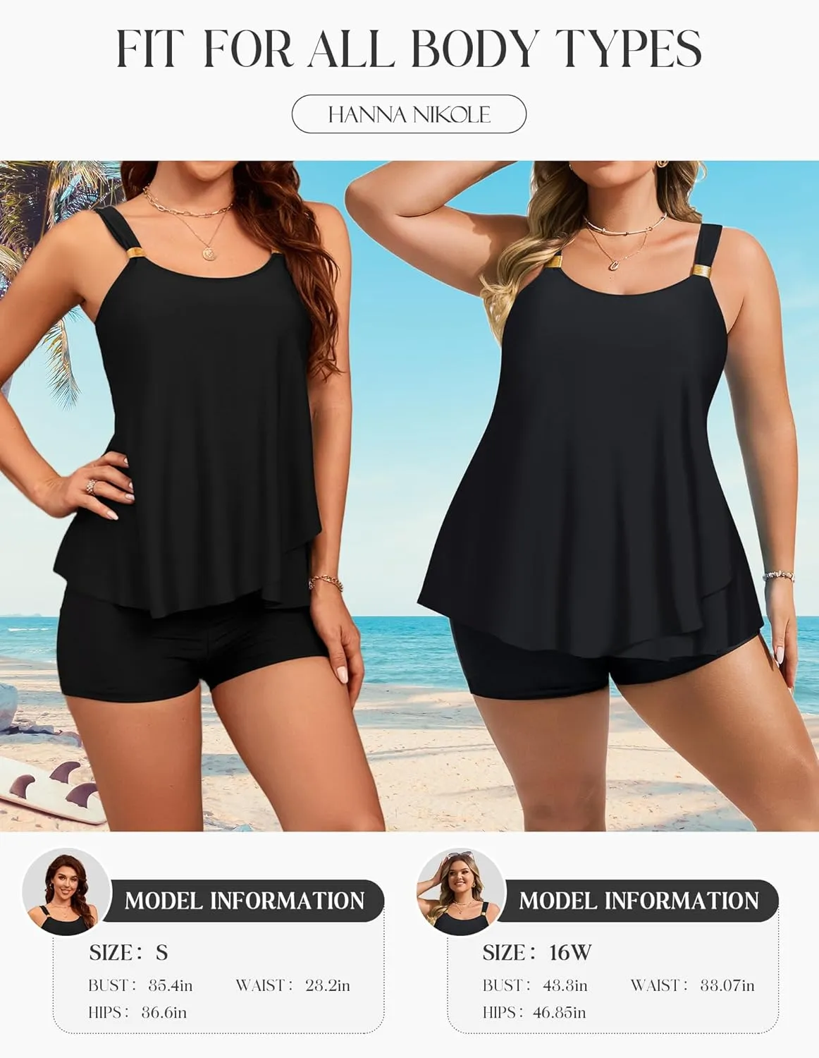 Hanna Nikole Womens Tankini Swimsuits 2 Piece Bathing Suit Flowy Ruffle Tankini Tops with Swim Shorts
