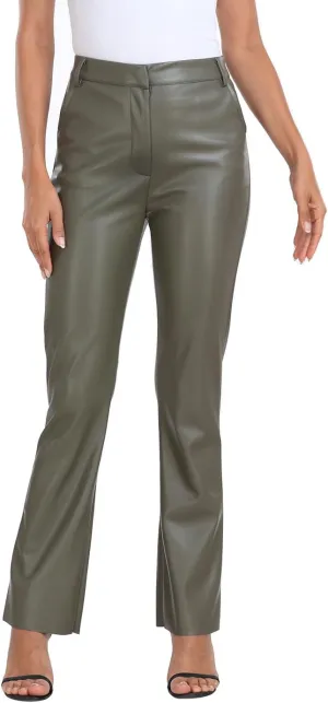 HDE Women's Faux Leather Pants High Waisted Straight Leg Trousers with Pockets