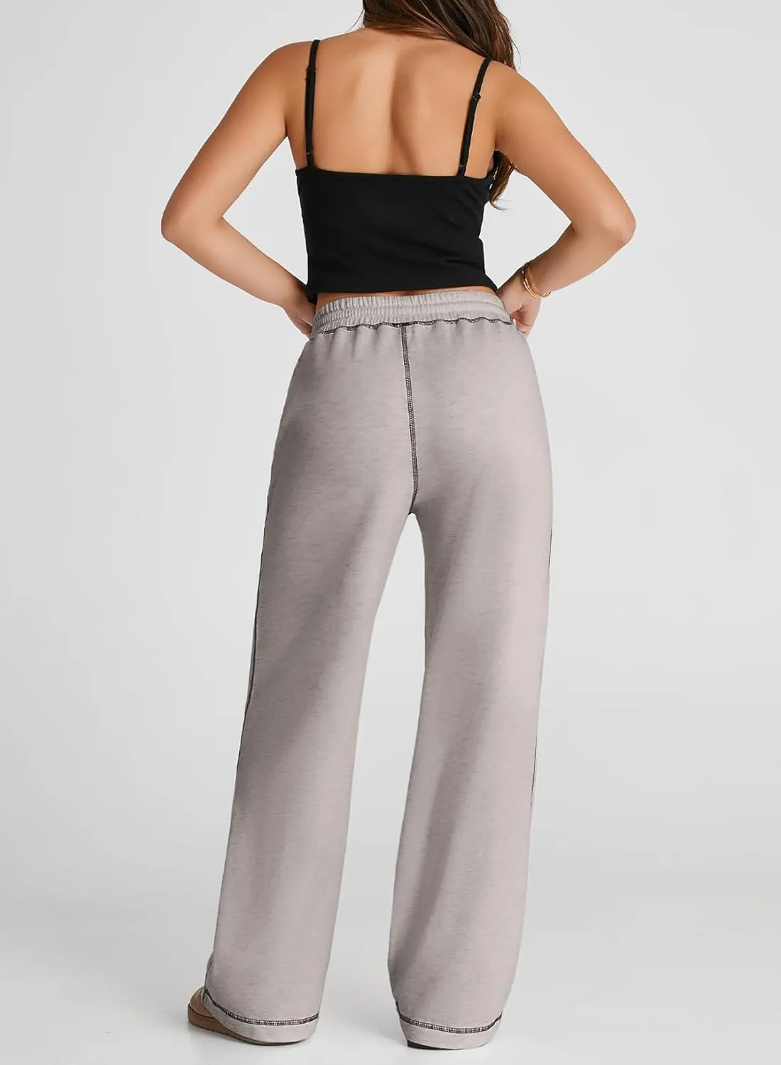Herseas High Waisted Sweatpants for Women 2024 Fall Wide Leg Contrast Stitching Drawstring Loose Lounge Jogging Pants