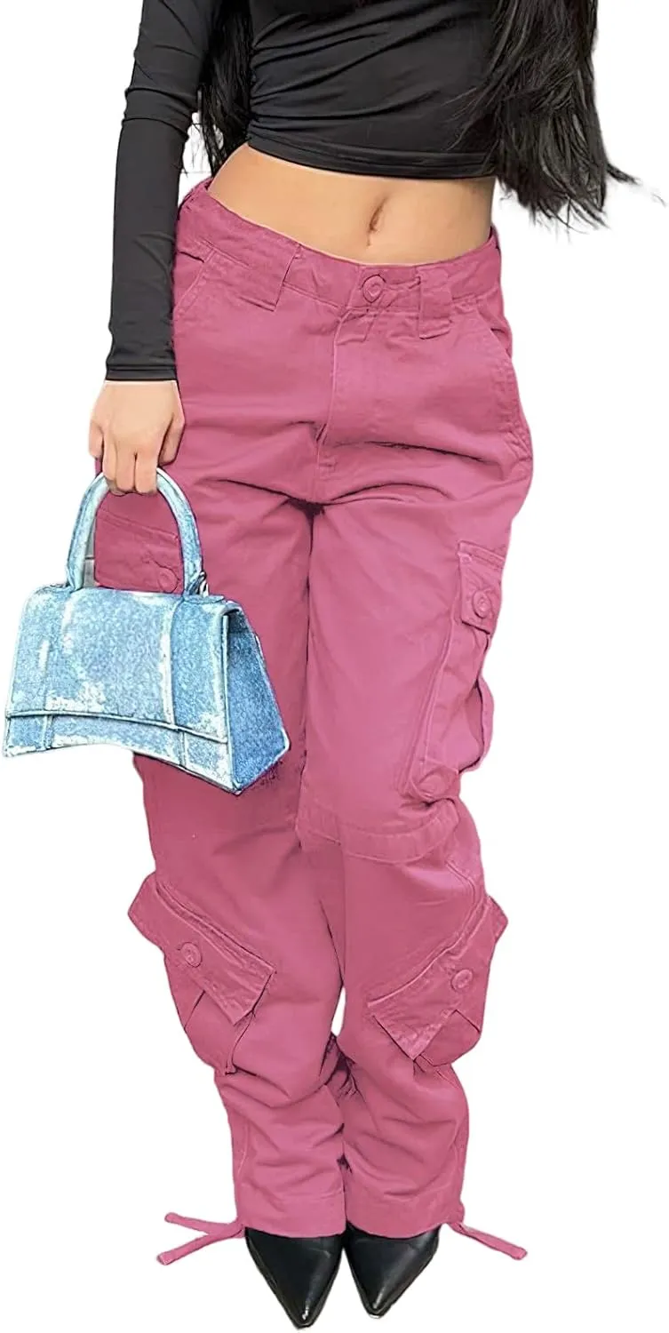 High Waisted Cargo Jeans for Women Straight Wide Leg Y2k Streetwear Cargo Pants Baggy Boyfriend Denim Pants with Pockets