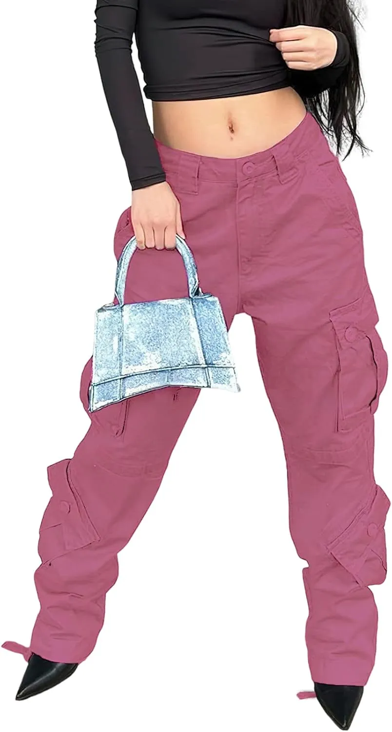 High Waisted Cargo Jeans for Women Straight Wide Leg Y2k Streetwear Cargo Pants Baggy Boyfriend Denim Pants with Pockets