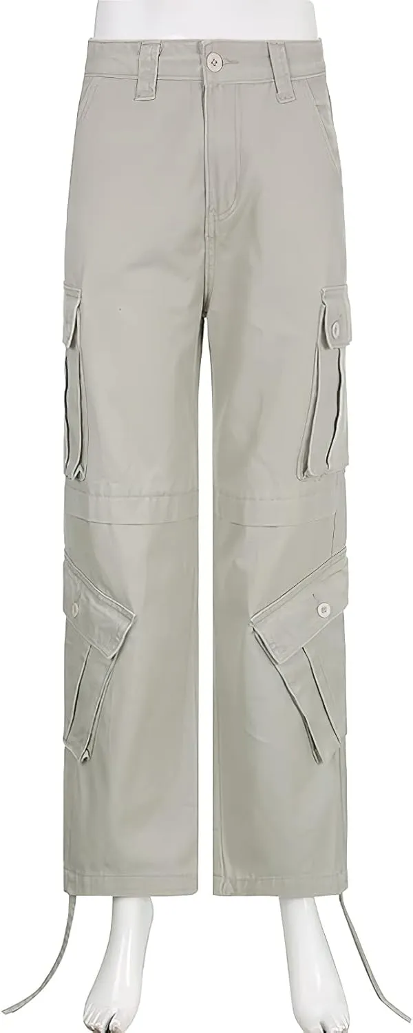 High Waisted Cargo Jeans for Women Straight Wide Leg Y2k Streetwear Cargo Pants Baggy Boyfriend Denim Pants with Pockets