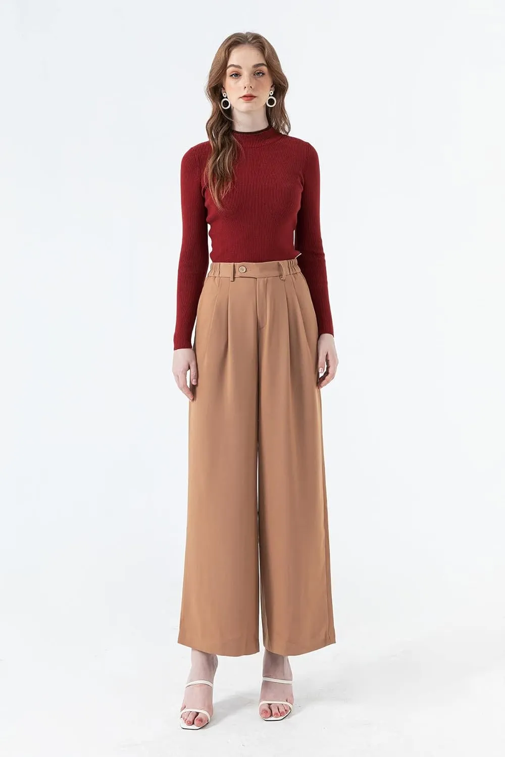 High Waisted Petite Wide Leg 70s Work Pants Palazzo for Office Casual Business Women