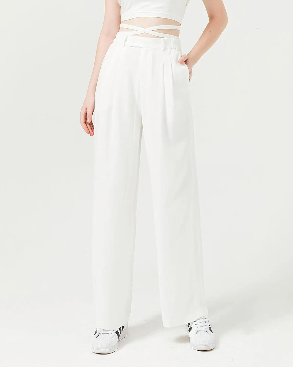 High Waisted Petite Wide Leg 70s Work Pants Palazzo for Office Casual Business Women