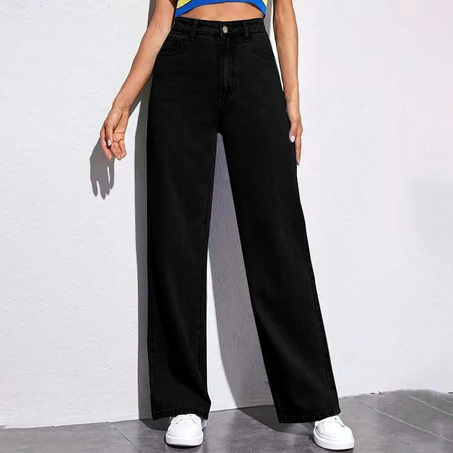 Hight Waisted Jeans for Women Trendy Casual Wide Leg Denim Sweatpants Plus Size Straight Leg Loose Fit Comfy Pants