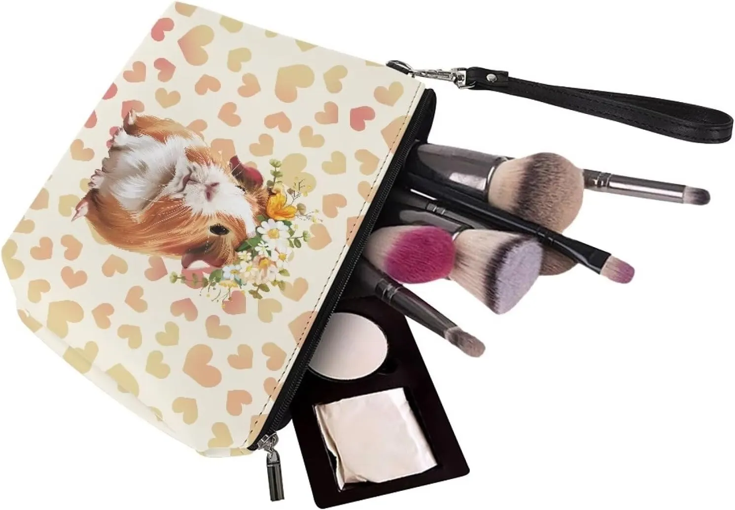 HUGS IDEA Cute Guinea Pig Print Travel Makeup Bag for Women Gifts Cosmetic Bag Portable Zipper Pouch Luggage Accessories Toiletry Small Makeup Bag