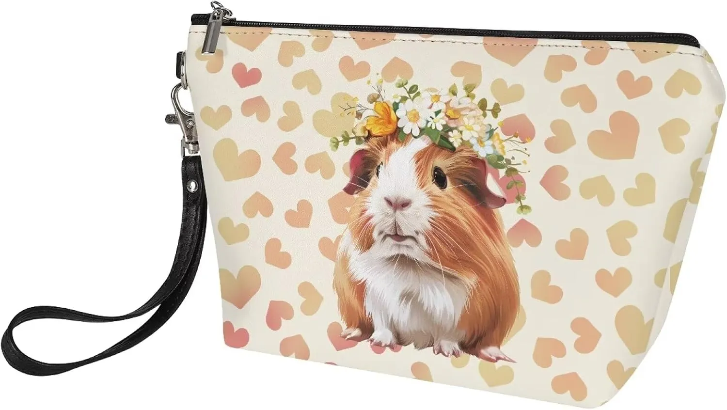 HUGS IDEA Cute Guinea Pig Print Travel Makeup Bag for Women Gifts Cosmetic Bag Portable Zipper Pouch Luggage Accessories Toiletry Small Makeup Bag