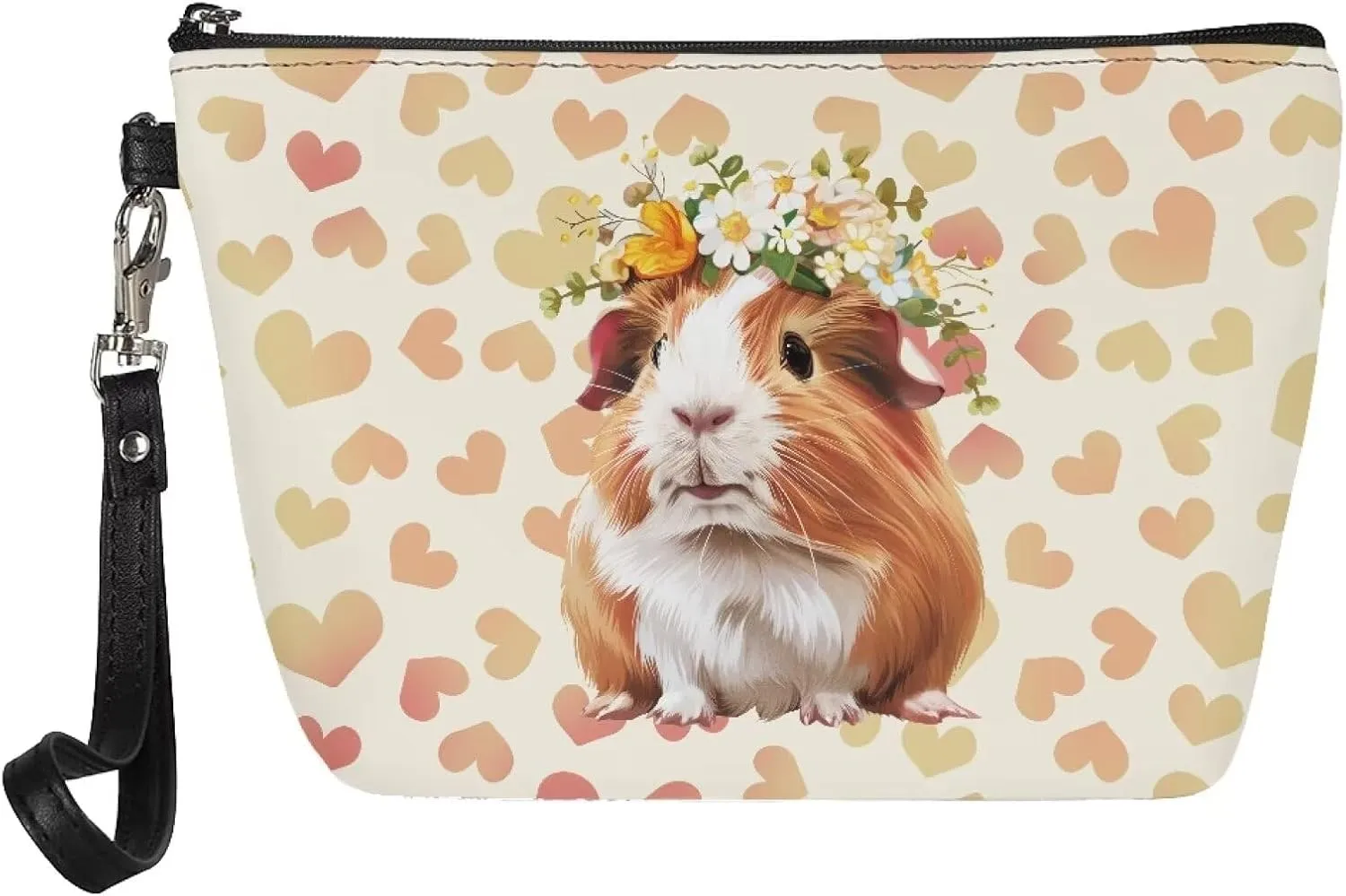 HUGS IDEA Cute Guinea Pig Print Travel Makeup Bag for Women Gifts Cosmetic Bag Portable Zipper Pouch Luggage Accessories Toiletry Small Makeup Bag