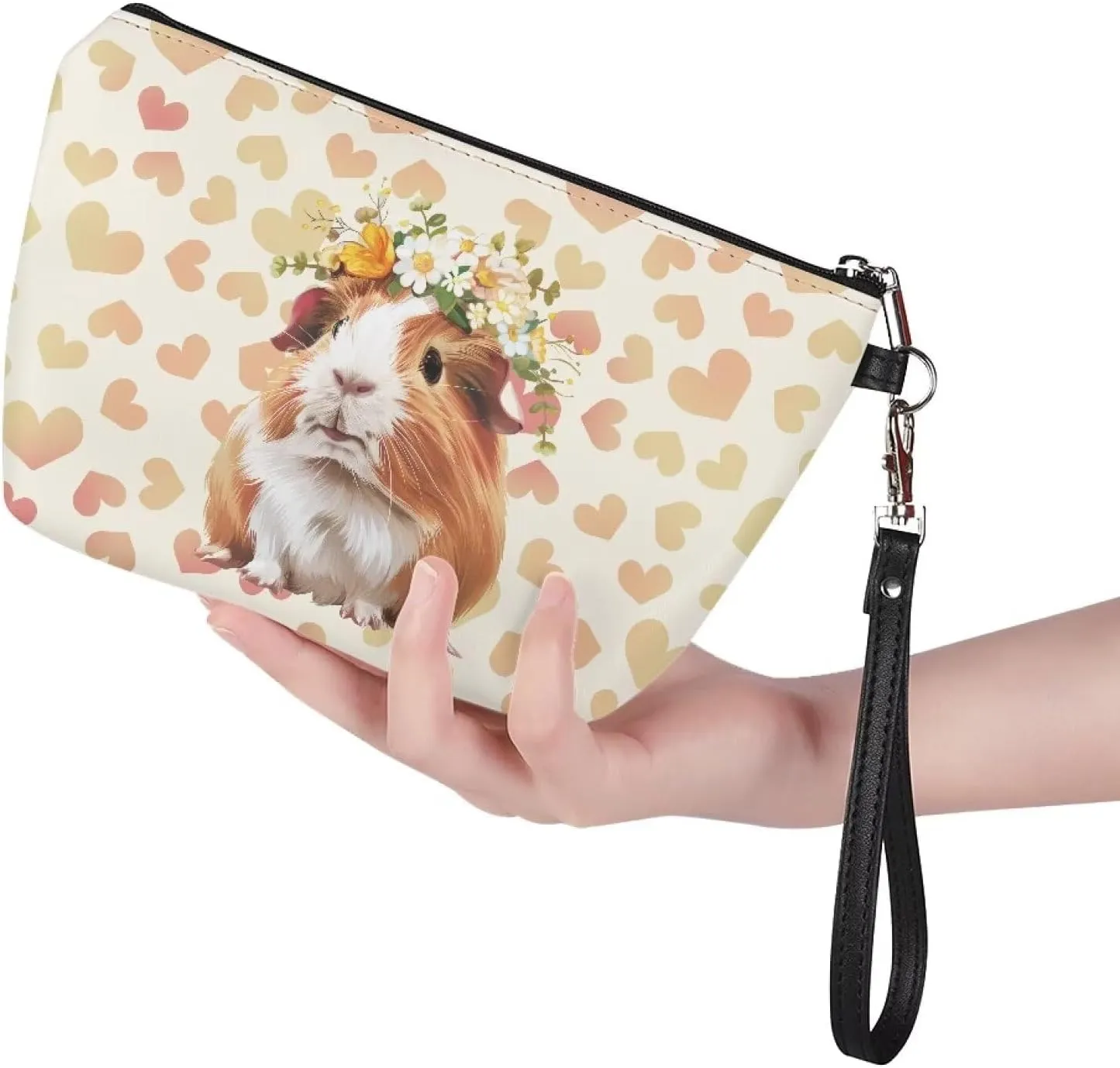 HUGS IDEA Cute Guinea Pig Print Travel Makeup Bag for Women Gifts Cosmetic Bag Portable Zipper Pouch Luggage Accessories Toiletry Small Makeup Bag