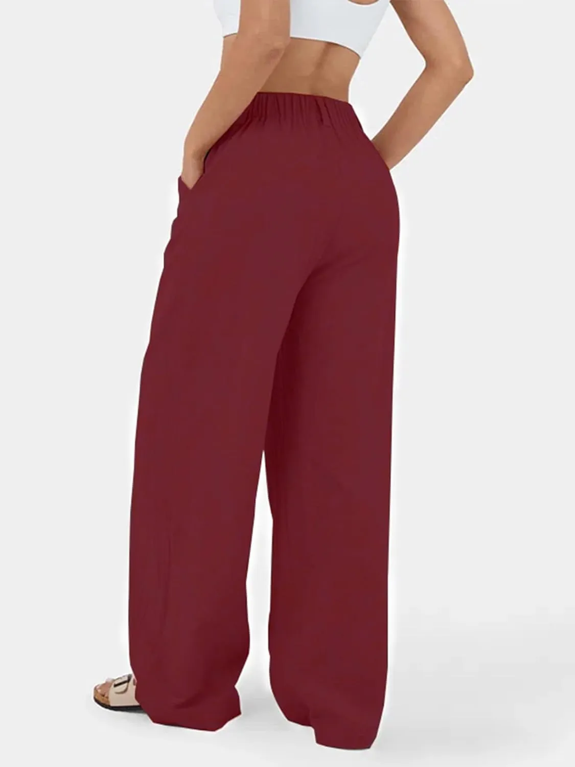 IFFEI Womens Linen Pants Casual Loose Wide Leg High Waist Button Up Pants Trousers with Pockets