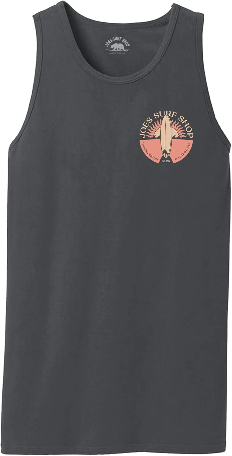 JOES SURF SHOP Mens Graphic Logo Collection Beach Wash Garment-Dyed Tank Tops in S-4XL