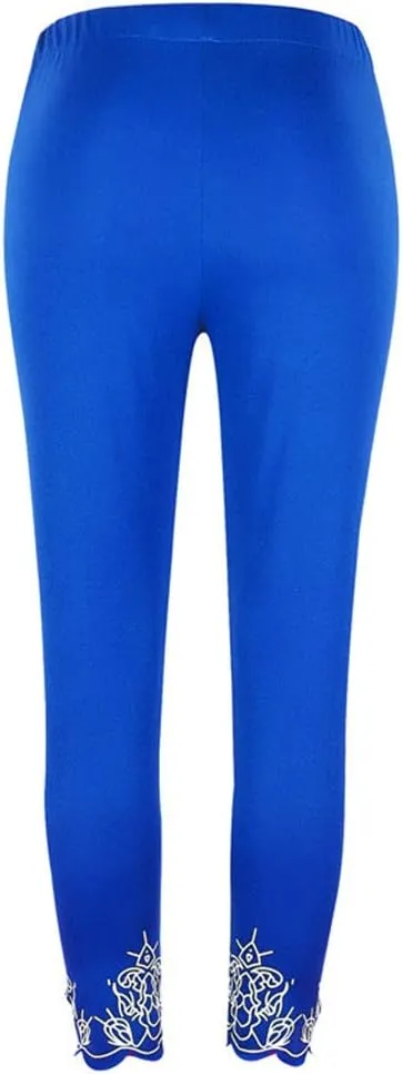JOFOW Womens Leggings Solid Basic Lace Cuff High Waist Stretch Long Yoga Pants
