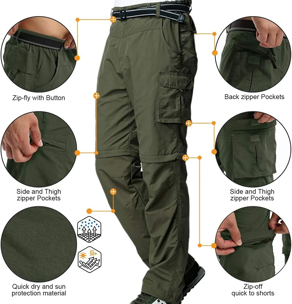 JOMLUN Mens Hiking Pants Zip Off Cargo Pants Lightweight Quick Dry Convertible Outdoor Shorts