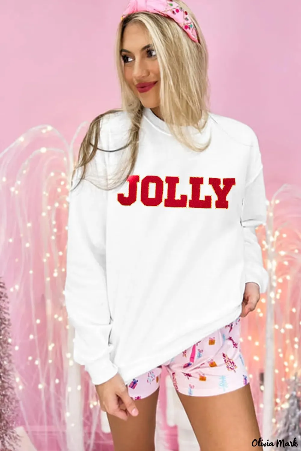KIDDAD Christmas Sweatshirts Women Glitter Patch Jolly Graphic Sweatshirt Oversized Xmas Vacation Long Sleeve Pullover Tops