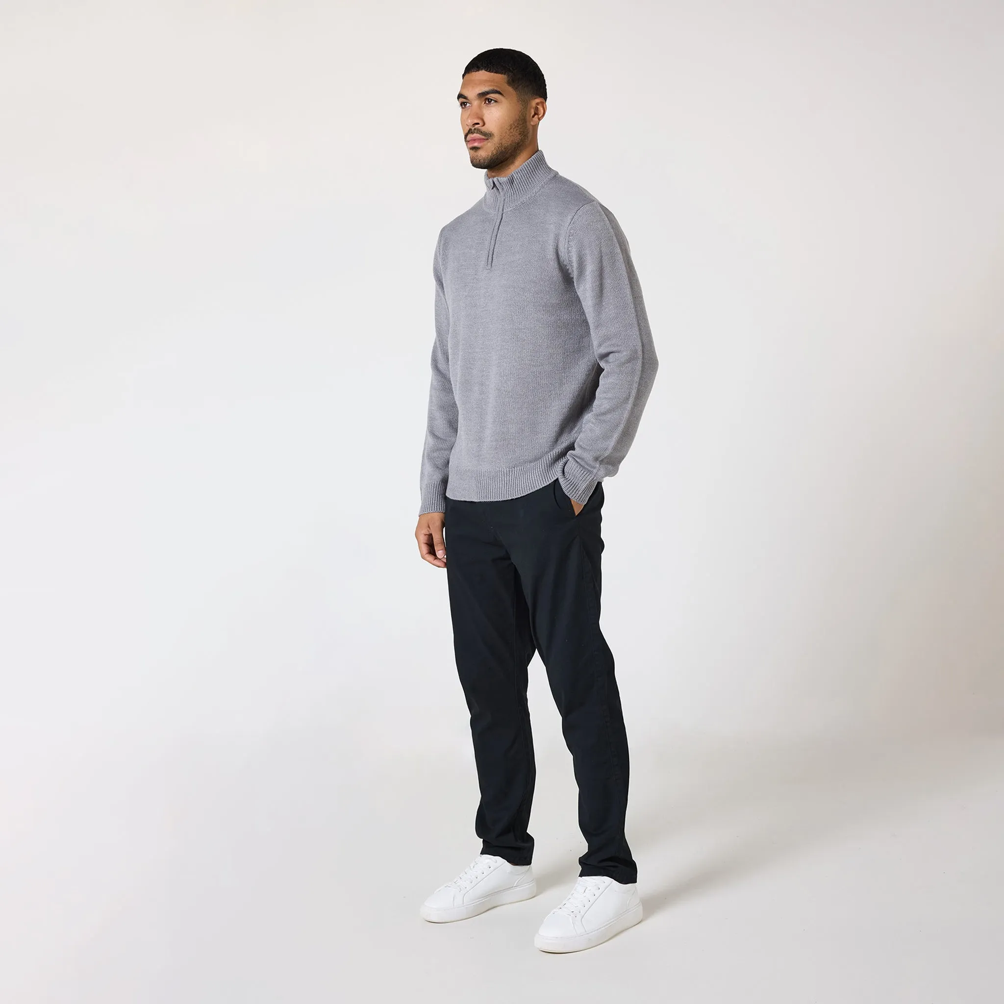 Knit 1/4 Zip Funnel Neck | Grey