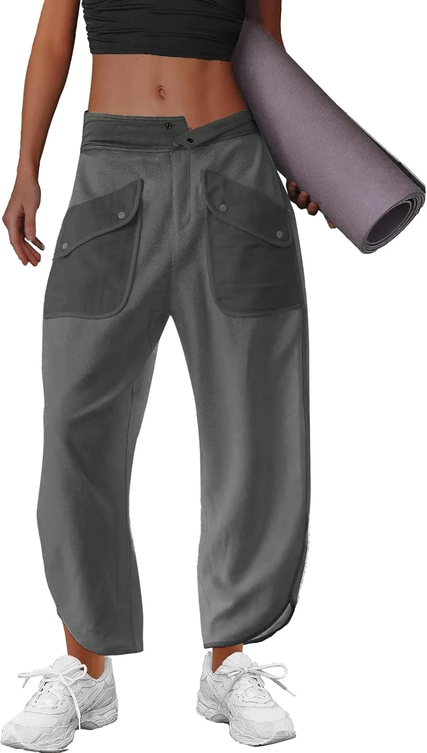 LAMISSCHE Oversized Barrel Lounge Pants Women Wide Leg Sweatpants with Pockets Baggy Cropped Pants