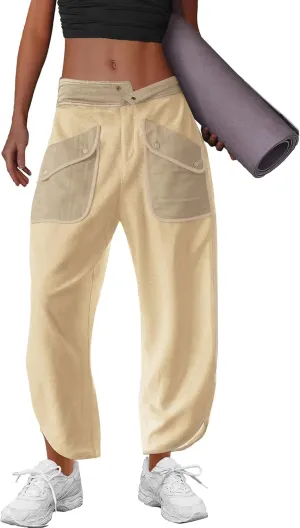 LAMISSCHE Oversized Barrel Lounge Pants Women Wide Leg Sweatpants with Pockets Baggy Cropped Pants