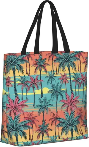 Large Tote Bag For Women - Reusable The Tote Bag With Zipper, Beach Bags For Women, Colorful Hawaii Palms Mom Bag For Mom Suitable For Hospital Beach Travel Shopping