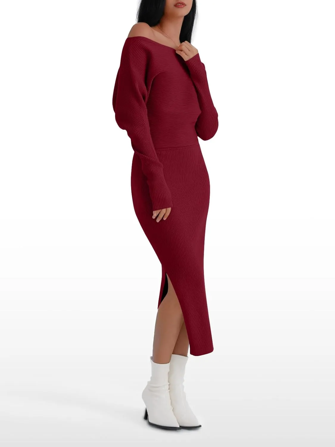 LILLUSORY Womens Fall Sweater Dresses Off The Shoulder Winter Clothes Long Sleeve 2025 Midi Plus Size Fashion Outfits Party
