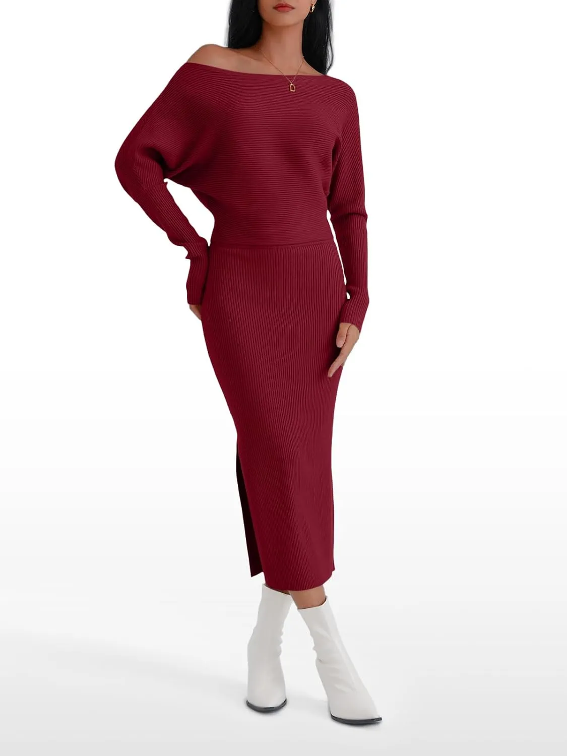 LILLUSORY Womens Fall Sweater Dresses Off The Shoulder Winter Clothes Long Sleeve 2025 Midi Plus Size Fashion Outfits Party