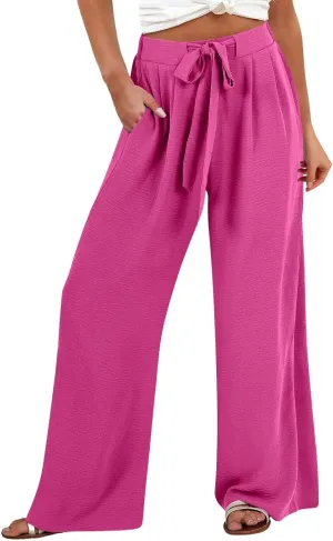 Linen Pants for Women 2025 Dressy High Waisted Wide Leg Palazzo Pants Summer Casual Loose Flowy Trousers with Pocket
