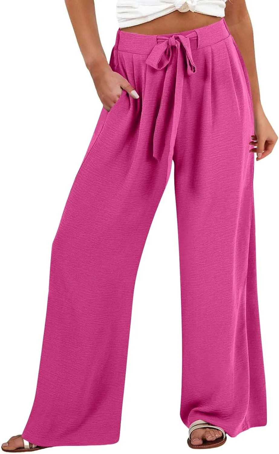 Linen Pants for Women 2025 Dressy High Waisted Wide Leg Palazzo Pants Summer Casual Loose Flowy Trousers with Pocket