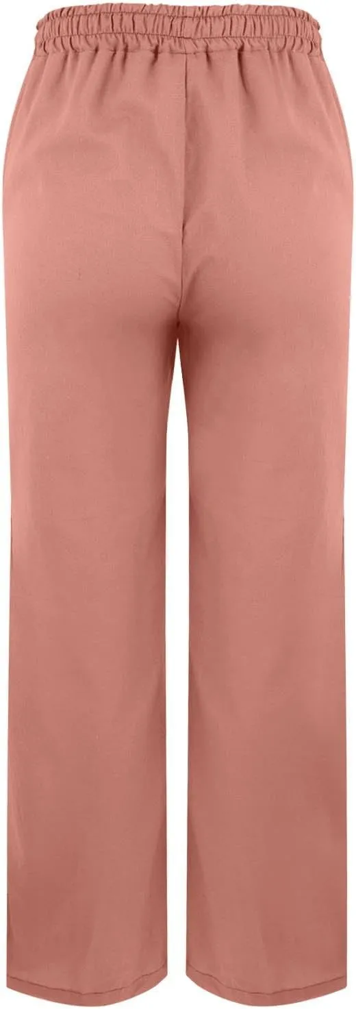 Linen Pants for Women 2025 Summer Elastic High Waist Split Hem Pants Casual Loose Fit Drawstring Trousers with Pocket