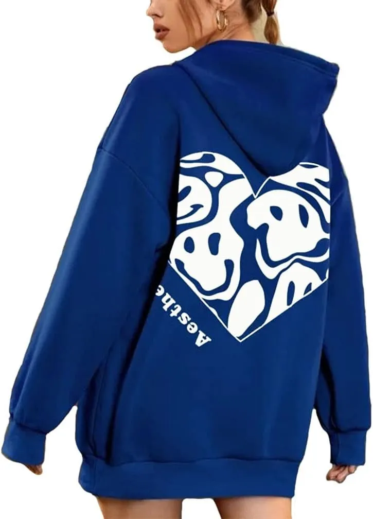 LOFAAC Women Oversized Fleece Letter Graphic Print Hoodie Sweatshirt Drop Shoulder Drawstring Hooded Pullover Jumper