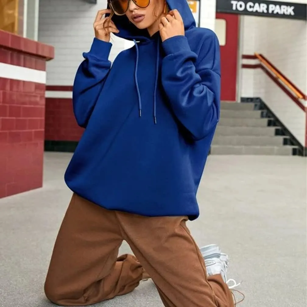 LOFAAC Women Oversized Fleece Letter Graphic Print Hoodie Sweatshirt Drop Shoulder Drawstring Hooded Pullover Jumper