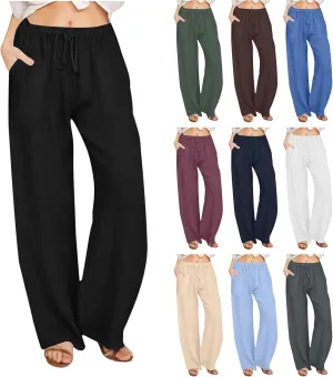 LRMQS Beach Pants for Women Trendy 2025 Lounge Loose Drawstring Elastic Waist Pant Trousers Casual Summer Slacks Clothes