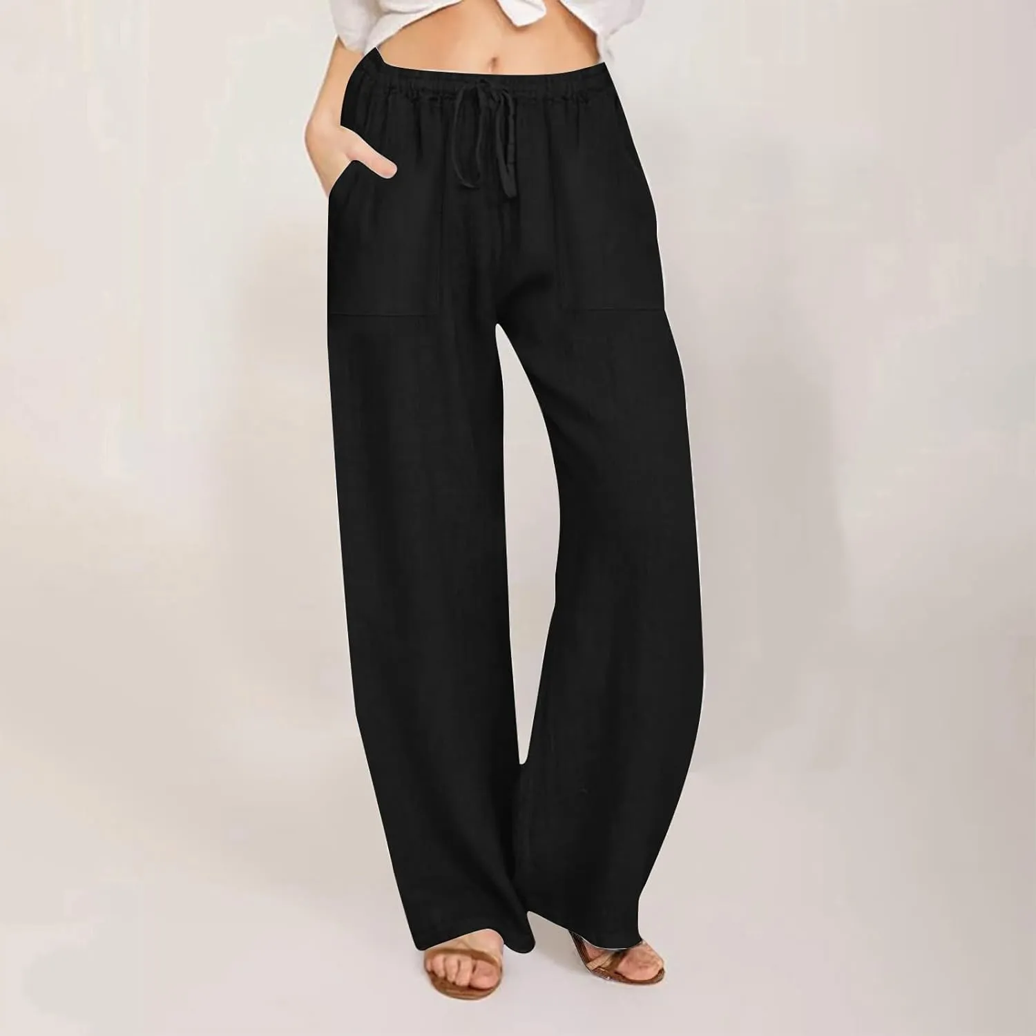 LRMQS Beach Pants for Women Trendy 2025 Lounge Loose Drawstring Elastic Waist Pant Trousers Casual Summer Slacks Clothes