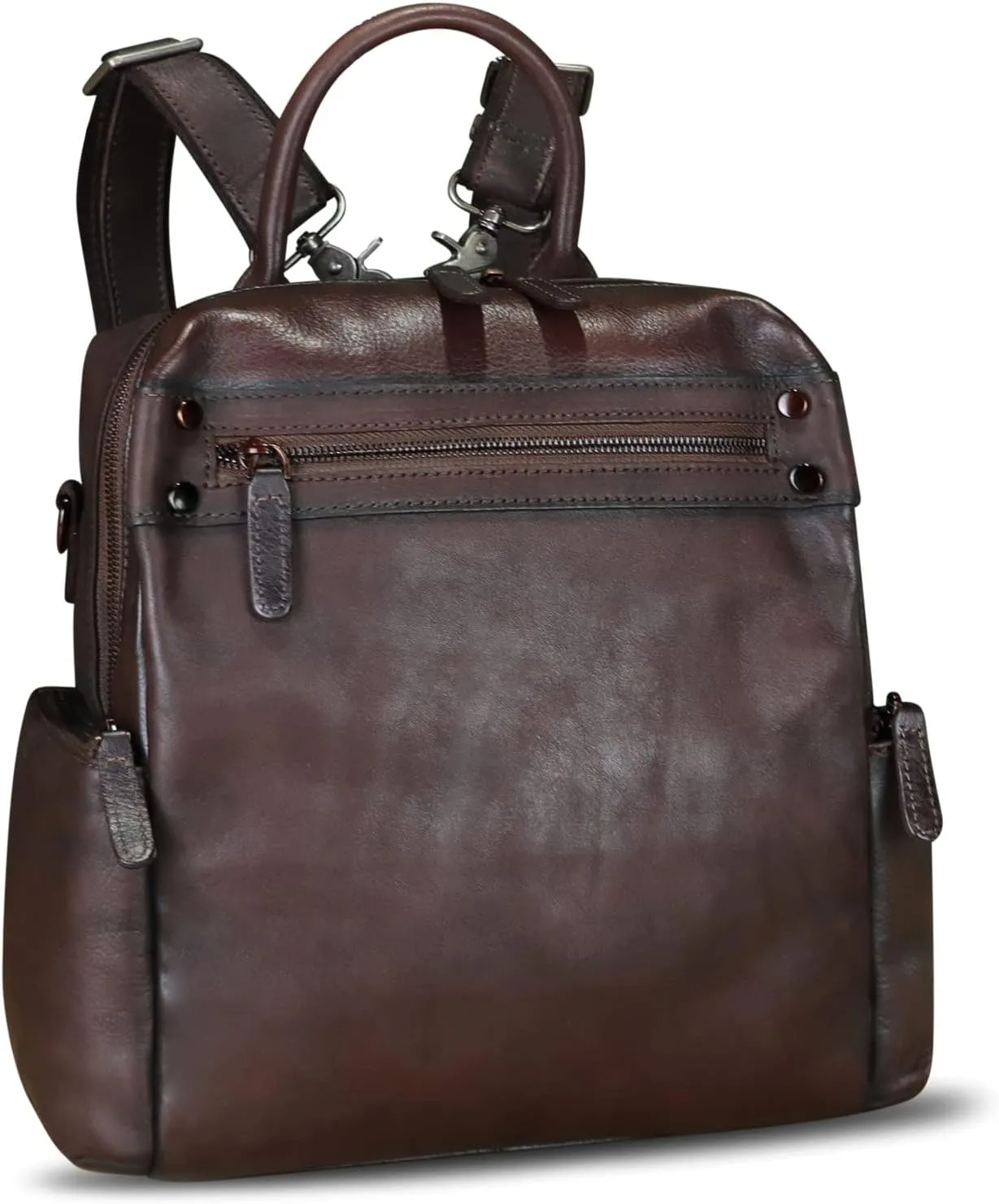 LRTO Genuine Leather Backpack Purse for Women Vintage Casual Daypack Knapsack Handmade Rucksack Convertible Shoulder Bag (Coffee) Medium