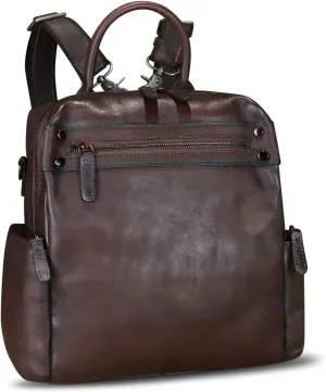 LRTO Genuine Leather Backpack Purse for Women Vintage Casual Daypack Knapsack Handmade Rucksack Convertible Shoulder Bag (Coffee) Medium