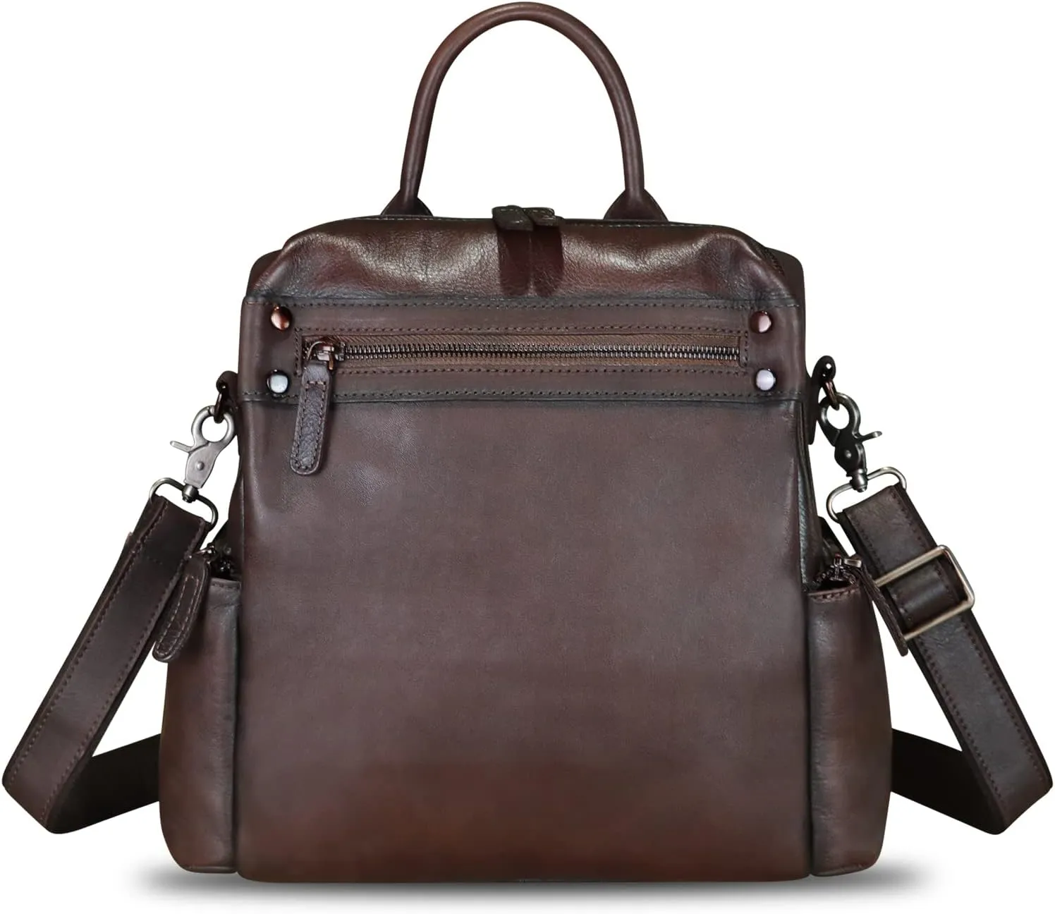 LRTO Genuine Leather Backpack Purse for Women Vintage Casual Daypack Knapsack Handmade Rucksack Convertible Shoulder Bag (Coffee) Medium
