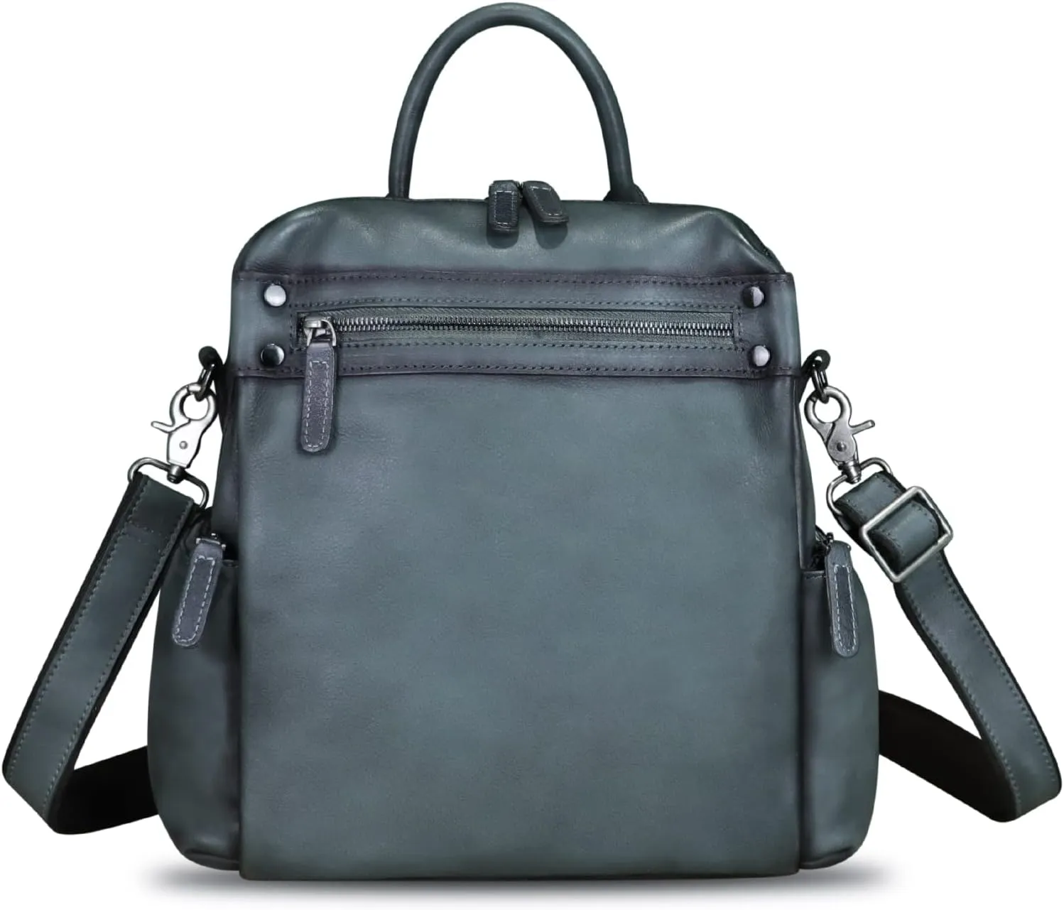 LRTO Genuine Leather Backpack Purse for Women Vintage Casual Daypack Knapsack Handmade Rucksack Convertible Shoulder Bag (Grey) Medium