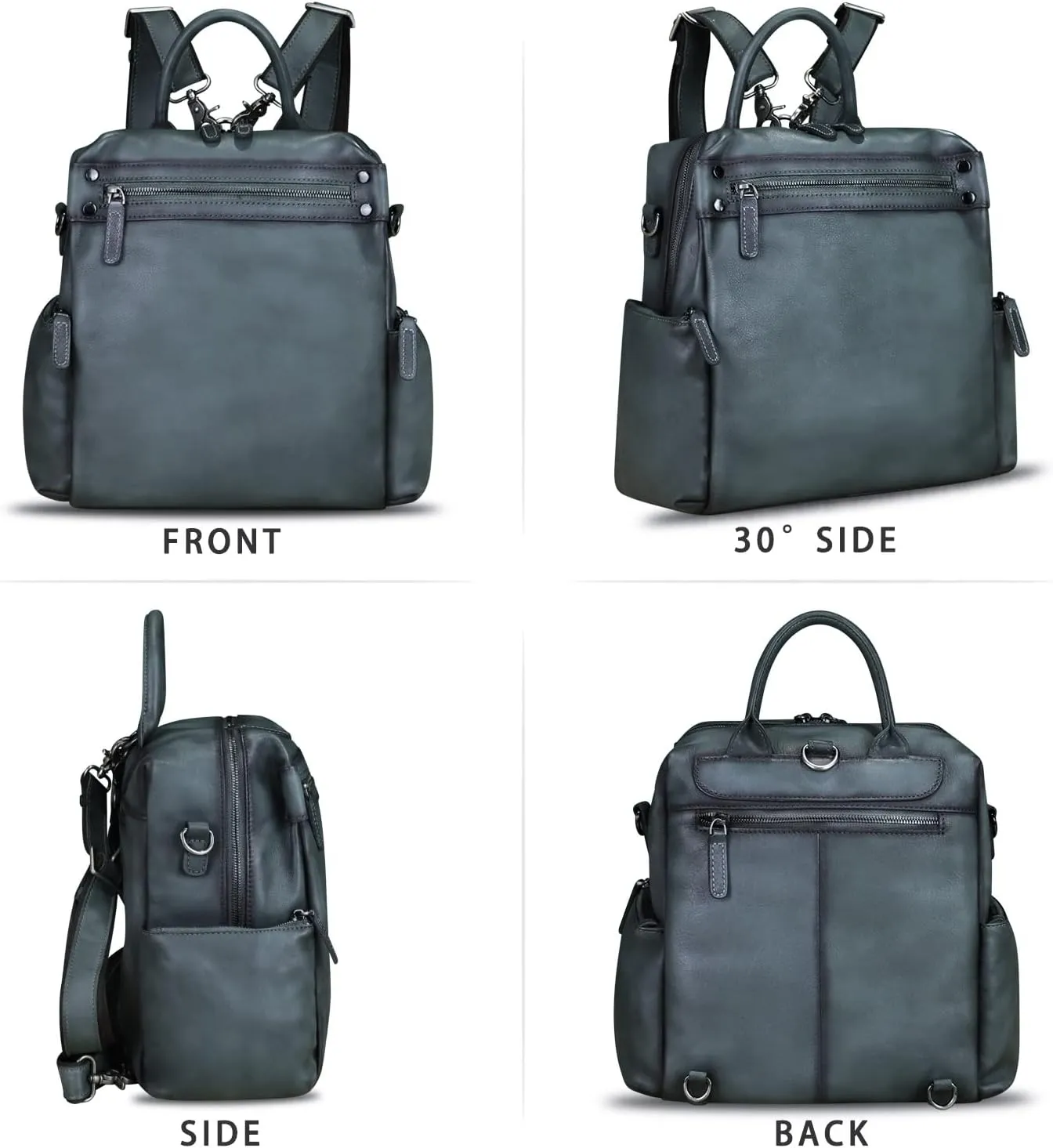 LRTO Genuine Leather Backpack Purse for Women Vintage Casual Daypack Knapsack Handmade Rucksack Convertible Shoulder Bag (Grey) Medium