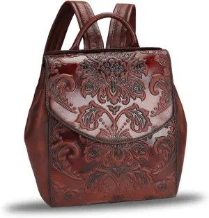 LRTO Genuine Leather Backpack Purse Vintage Casual Daypack College Bag Handmade Cowhide Western Rucksack (Coffee) Medium