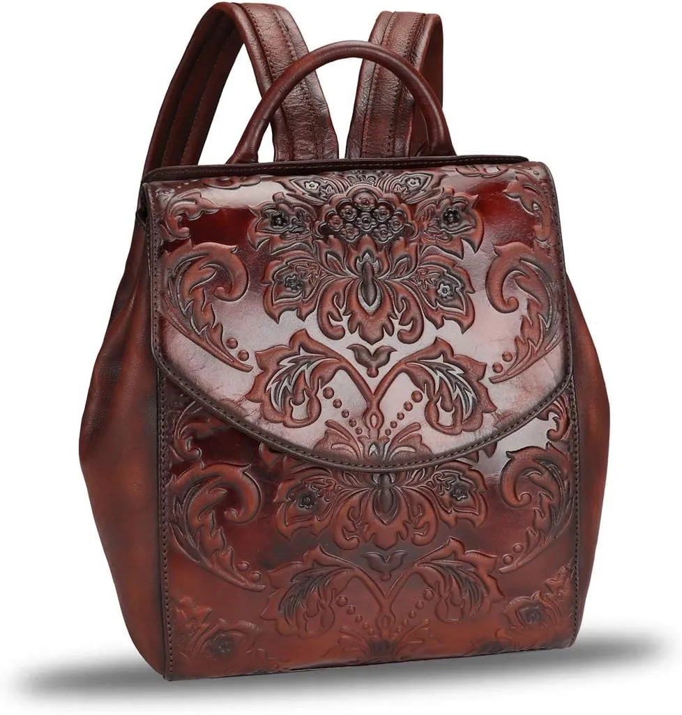 LRTO Genuine Leather Backpack Purse Vintage Casual Daypack College Bag Handmade Cowhide Western Rucksack (Coffee) Medium