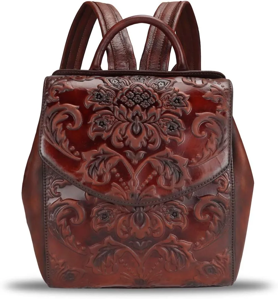 LRTO Genuine Leather Backpack Purse Vintage Casual Daypack College Bag Handmade Cowhide Western Rucksack (Coffee) Medium