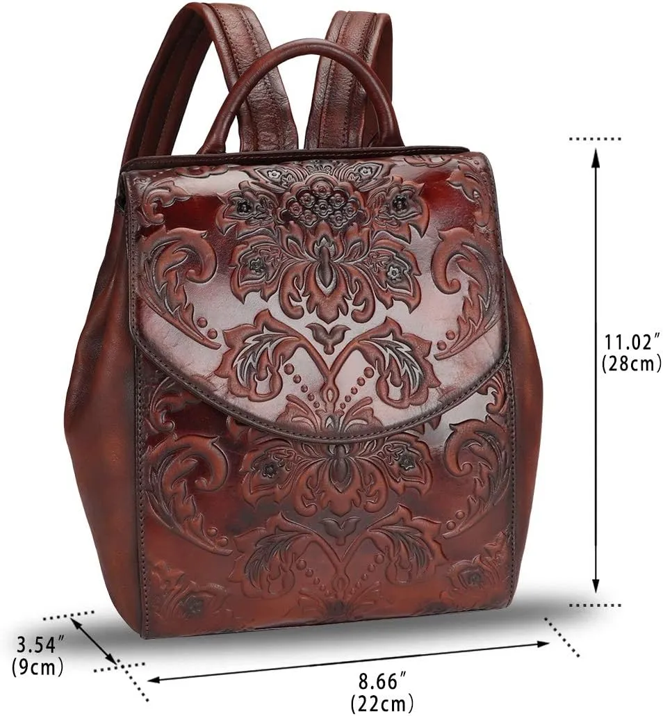 LRTO Genuine Leather Backpack Purse Vintage Casual Daypack College Bag Handmade Cowhide Western Rucksack (Coffee) Medium