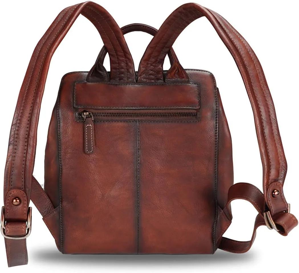 LRTO Genuine Leather Backpack Purse Vintage Casual Daypack College Bag Handmade Cowhide Western Rucksack (Coffee) Medium