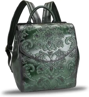 LRTO Genuine Leather Backpack Purse Vintage Casual Daypack College Bag Handmade Cowhide Western Rucksack (Green) Medium