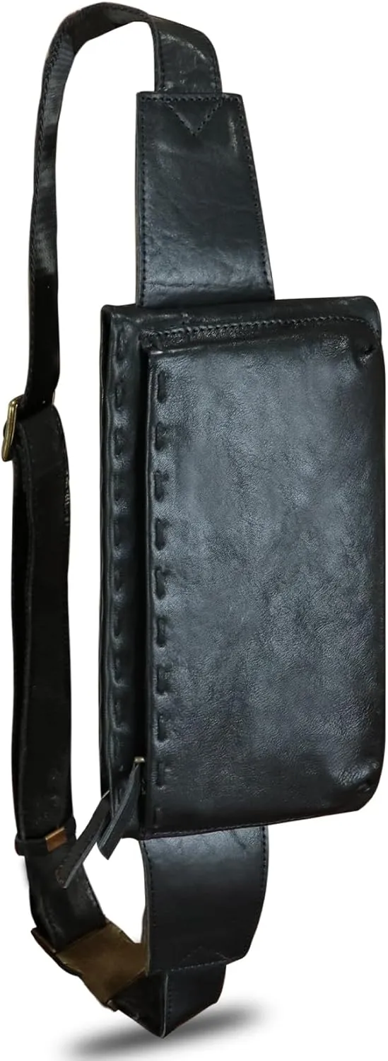 LRTO Genuine Leather Waist Bag Fanny Packs Hip Bag for Women and Men Real Leather Small Fanny Bag Sling Bag Crossbody Bags Chest Purses (Black), LRTO-15006