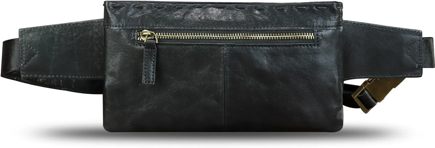 LRTO Genuine Leather Waist Bag Fanny Packs Hip Bag for Women and Men Real Leather Small Fanny Bag Sling Bag Crossbody Bags Chest Purses (Black), LRTO-15006