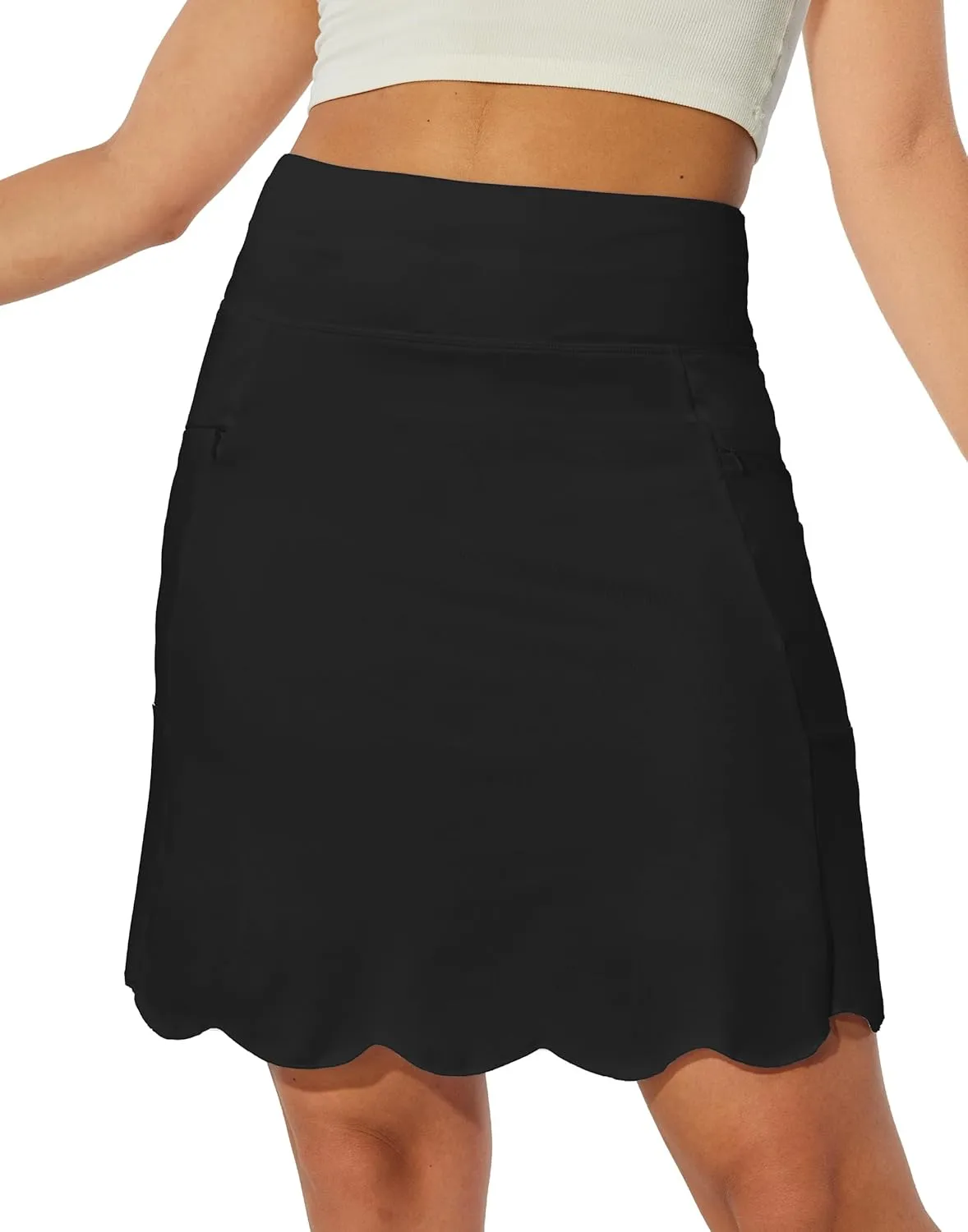 M MOTEEPI 20" Scalloped Hem Golf Skirts for Women with Zipper Pockets Womens Skort Tummy Control