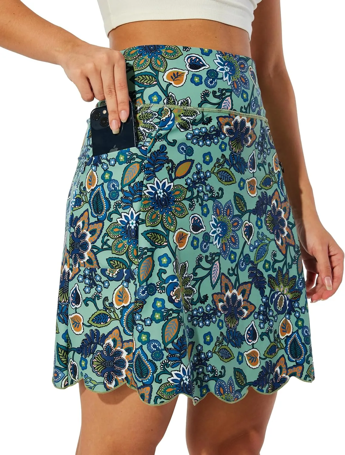 M MOTEEPI 20" Scalloped Hem Golf Skirts for Women with Zipper Pockets Womens Skort Tummy Control