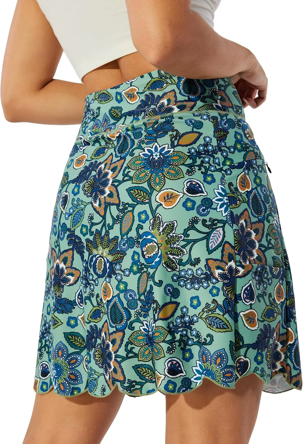 M MOTEEPI 20" Scalloped Hem Golf Skirts for Women with Zipper Pockets Womens Skort Tummy Control