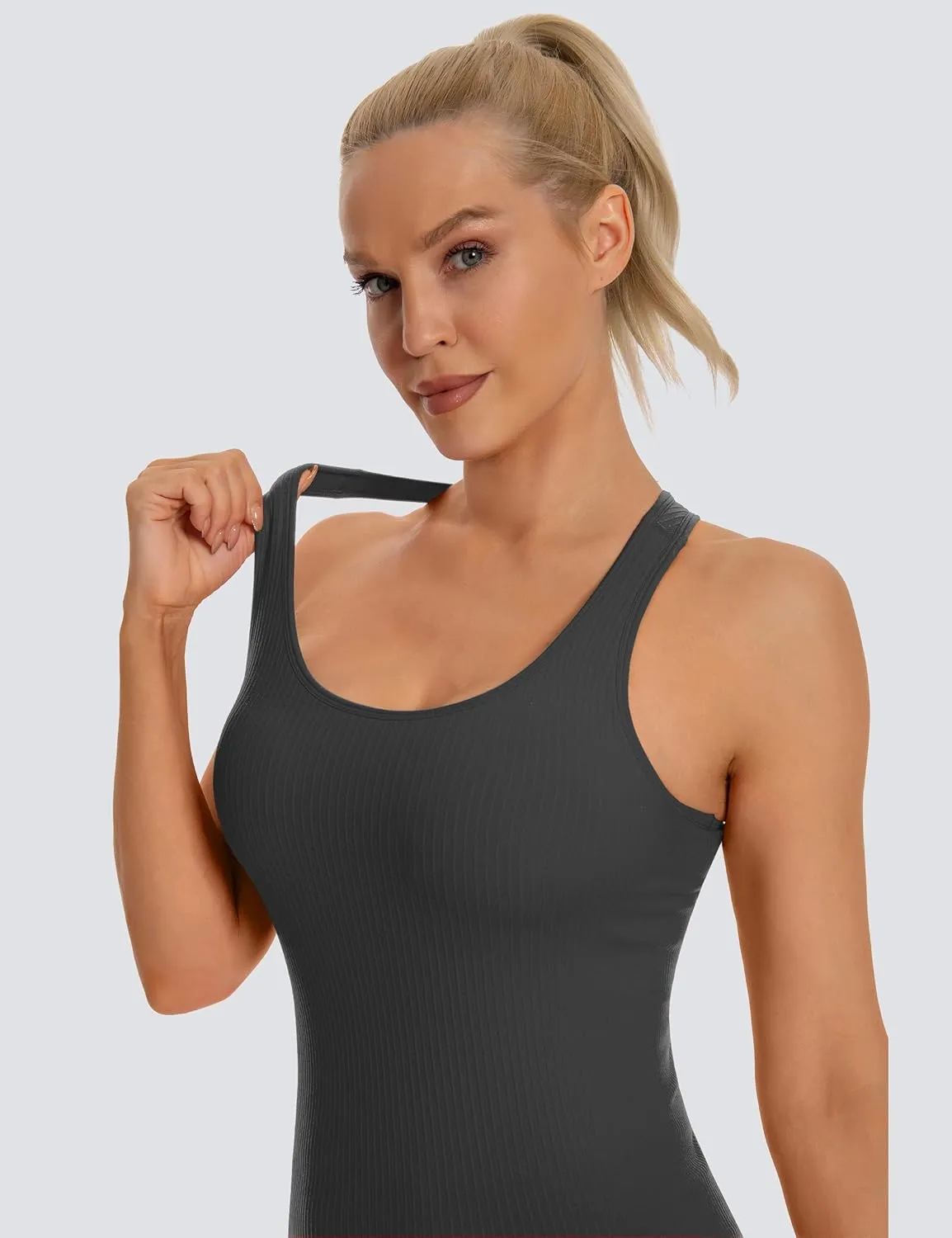 MathCat Seamless Workout Tank Top for Women with Built in Bra, Padded Racerback Athletic Yoga Camisole